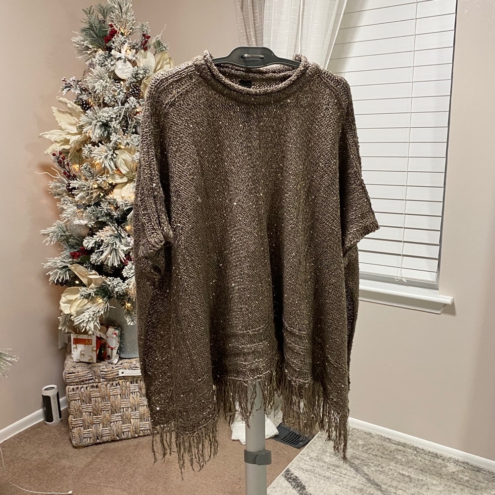 Taupe Sequin Sweater Poncho